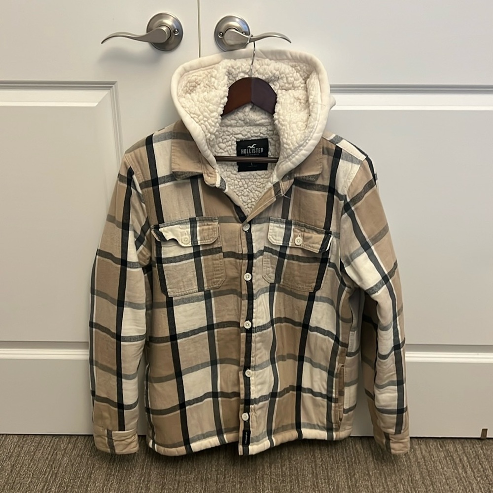 Holster men’s Sherpa lined jacket, large, brown and white